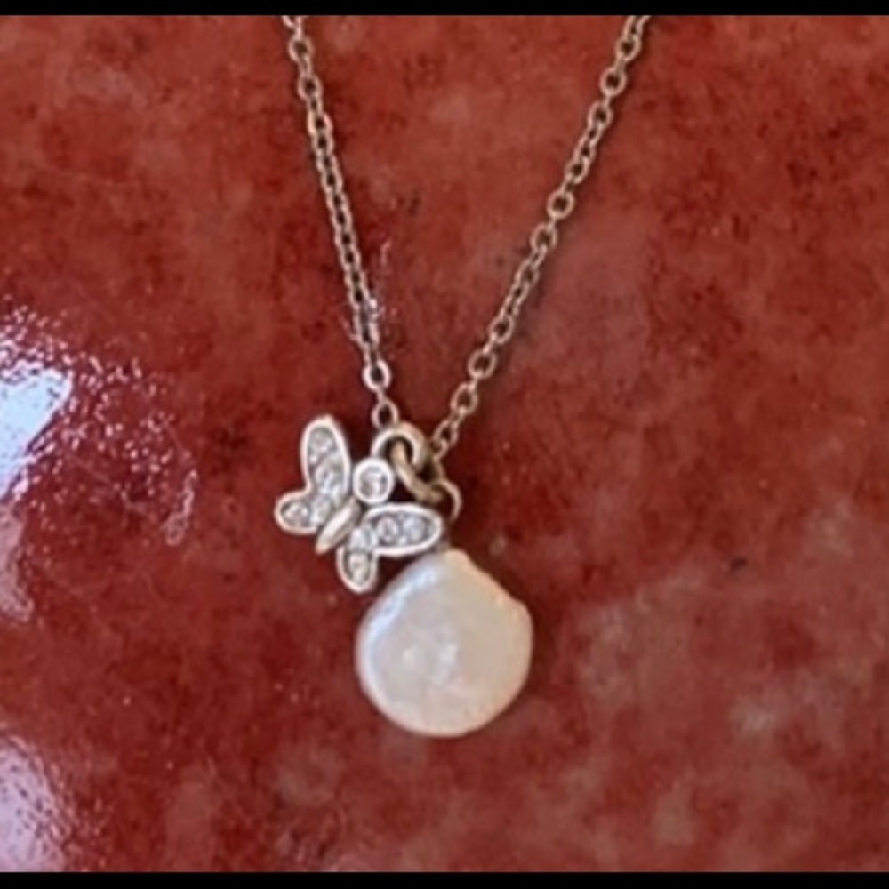 Adorable Brighton Crystal Butterfly Pendant and Mother of Pearl Charm Necklace